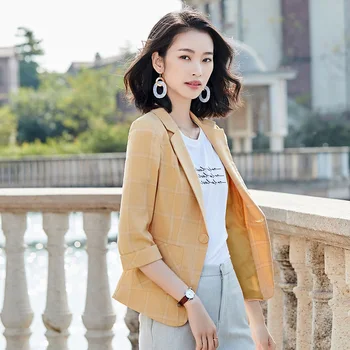 

Check Pattern Suit Coat Female 2020 Season Work Occupation Temperament Slim Fit England Wind Yzh8833
