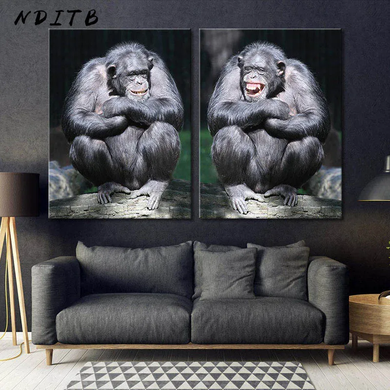 Scimpanzé Ape Africa Animal Canvas Painting Funny Poster Wall Art Print Monkey Smile Face Picture Modern Home Room Decoration