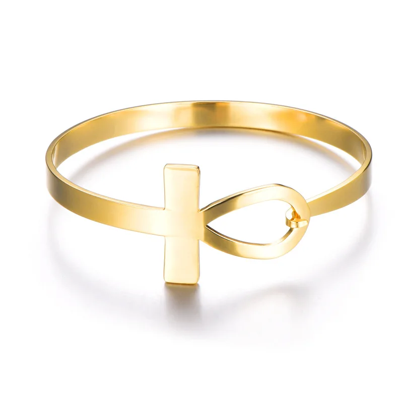 

Euro-american Smooth Stainless Steel Ancient Egyptian Cross Titanium Steel Bracelet Amulet Anka Stainless Steel Handwear Suit