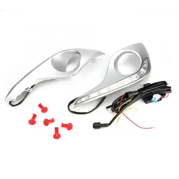 

2 Pcs Car Daytime Running Light Lamp 6000-6700K Double Colors Lamp Fog Lamp Cover DC12V for Toyota Highlander 2012 2013 2014
