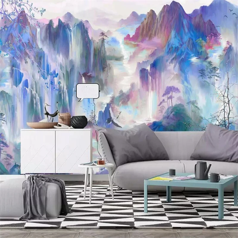 Beibehang-Custom-wallpaper-new-Chinese-cranes-flowers-and-birds-color-background-wall-custom-large-mural-wallpaper (1)