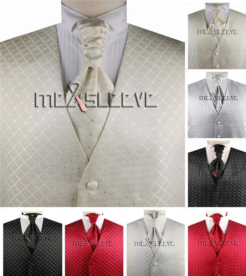 formal wear tailored jacquard microfiber waistcoat (vest+ascot tie+handkerchief) | Мужская одежда