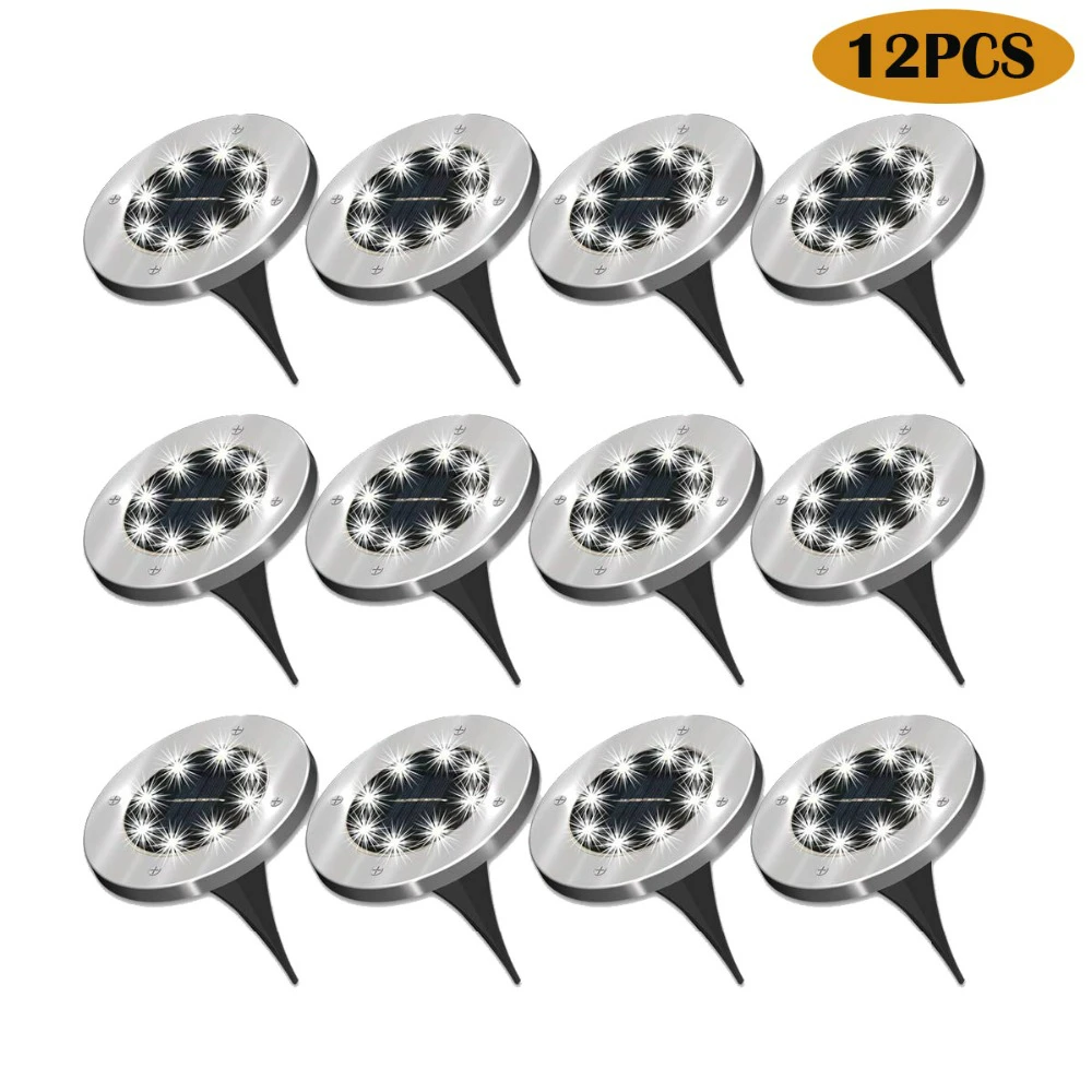 WENHSIN 12Pack Solar Path Lights 8 LED Solar Power Buried Light Ground Lamp Outdoor Path Way Garden Decking Underground Lamps