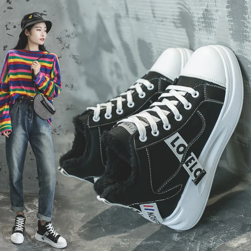 

2019 Autumn Women's Hight-top Platform Canvas Shoes New Style Korean-style Athletic Shoes Elevator Shoes Student Tide Ride Shoes