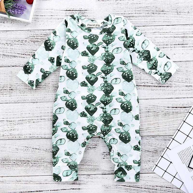 

INS AliExpress EBay Hot Selling Wish Europe And America Green Printing Open File Button Onesie XH482GN