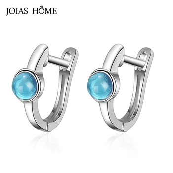 

JoiasHome Round Aquamarine Earrings for Women Silver 925 Jewelry Gemstones Korean Fashion Design Girl Short Ear drops Wholesale