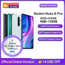 Redmi Note 8 Pro Xiaomi Глобальная версия 6 ГБ 64 ГБ / 128 ГБ Смартфон G90T Octa Core 6,53 ”64-мегапиксельная 4500 мАч NFC Мобильный телефон Android