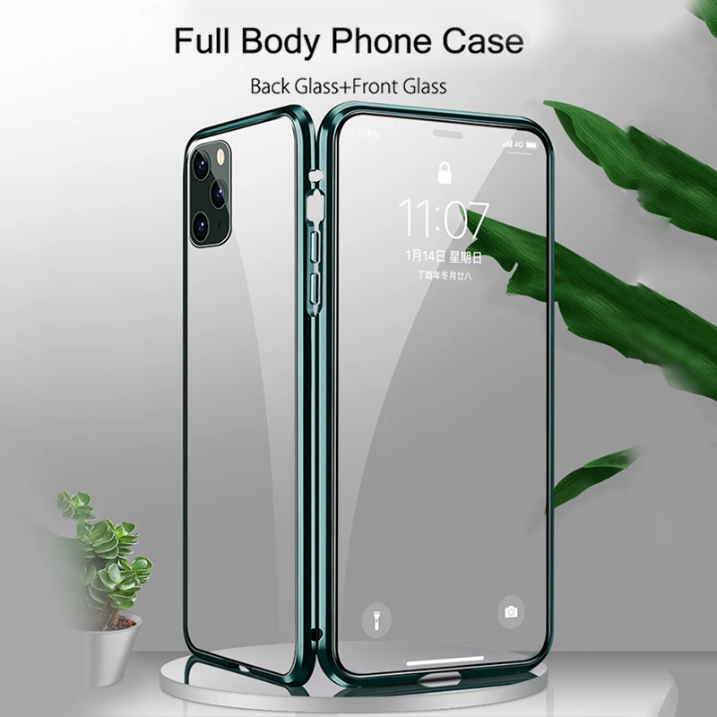 Двусторонний Магнитный чехол для iPhone 11 Pro Max, чехол на 360 °, полностью защищающий металлический чехол для телефона, стеклянная задняя крышка для iPhone 11 Pro, чехол