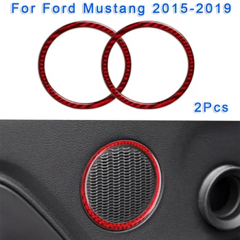 

2pcs Carbon Fiber Door Speaker Panel Cover Trim Red For Ford Mustang 2015-19