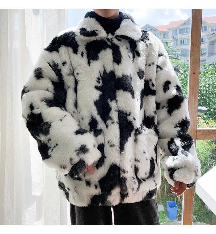 Зимний мужской Тренч из коровьей кожи и меха, зимняя куртка в стиле хип-хоп, теплое Свободное пальто, хлопковая стеганая одежда, Белые парки
