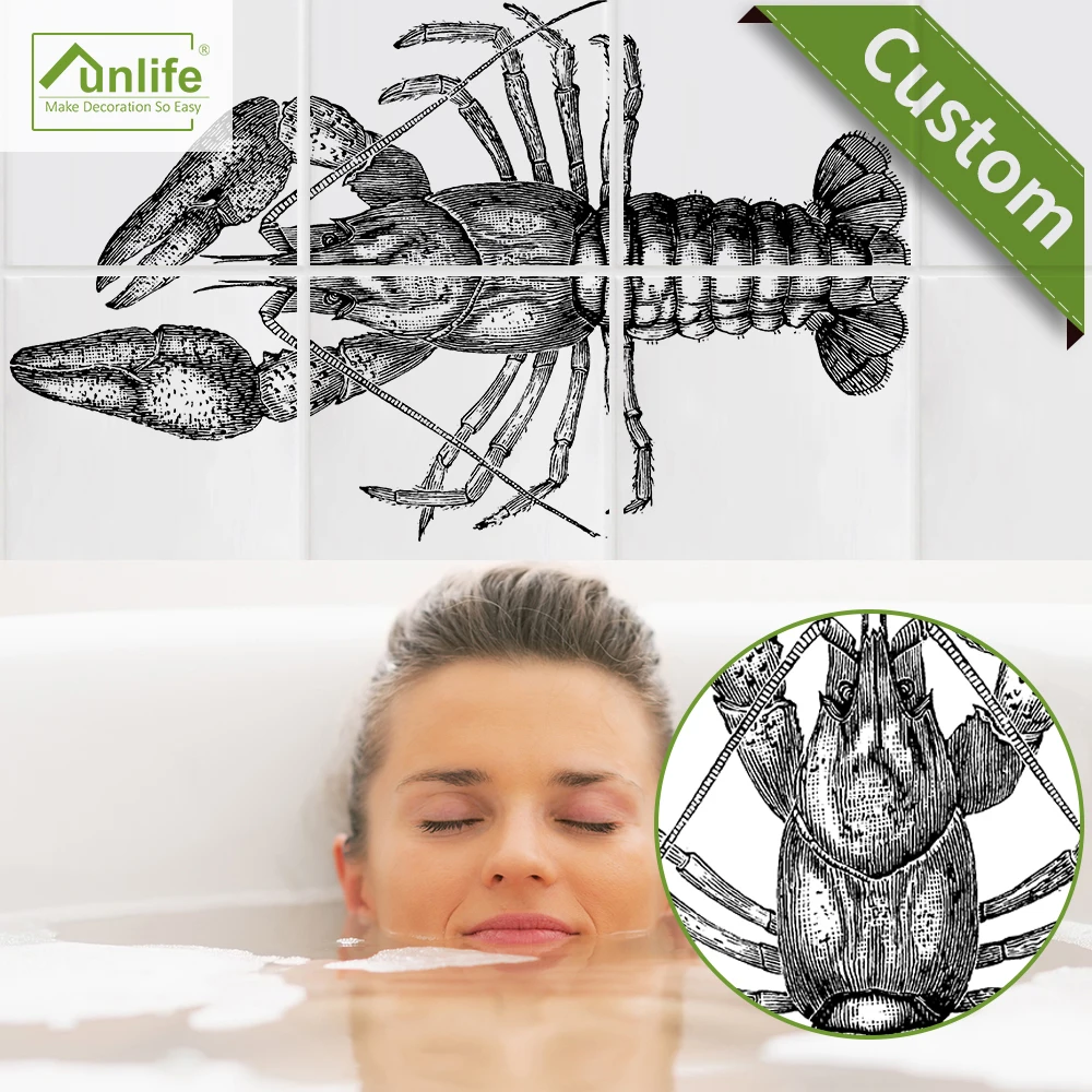 Funlife CUSTOM Transparent 10/15/20/25/30cm Lobster Waterproof DIY Tile Sticker Wall Sticker for Bathroom Kitchen pack of 12