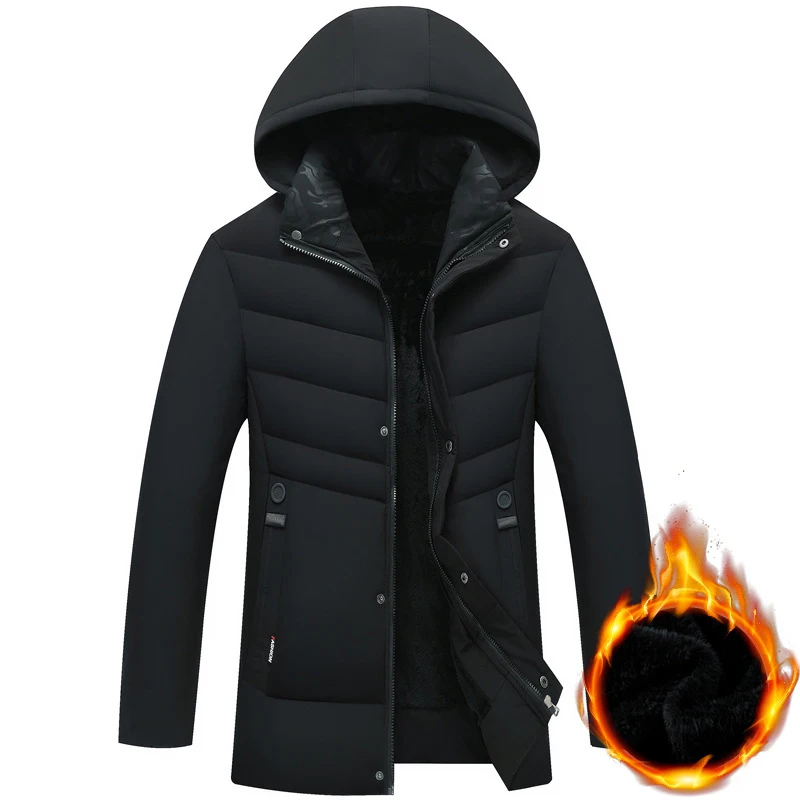 

2019 Autumn Winter Men's Down Cotton Padded Jacket Hooded Padded Jacket Zipper Slim Plus Velvet Padded Coat Large Size Coat