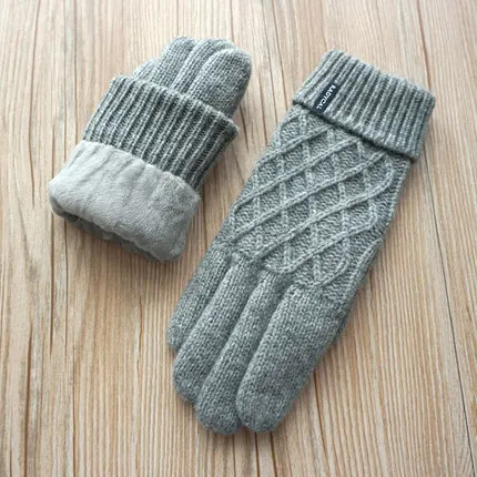Зимние Модные мужские перчатки мужские вязаные шерстяные теплые варежки мужские двойные толстые бархатные теплые удобные перчатки для вождения - Цвет: light grey