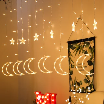 

LED Curtain String Light Star Moon Flash Fairy Warm White Multicolor Lamp Plug Models Decorative Night Light for Christmas Decor