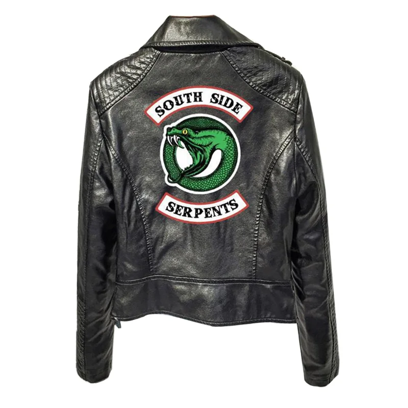 

Southside Riverdale Print Logo Serpents Pink/black Pu Leather Jackets Women Riverdale Serpents Streetwear Leather Brand Coat