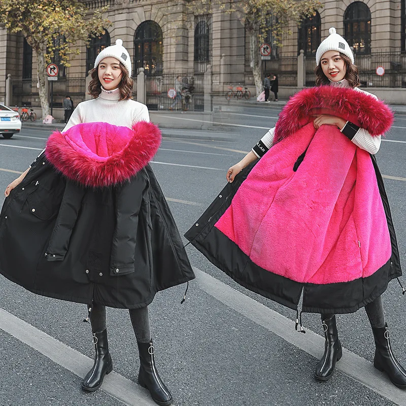 

Photo Shoot Nick Garment Women's Mid-length 2019 Winter Parka Ultra Large Fur Collar Waist Hugging down Jacket Coat Overcoat