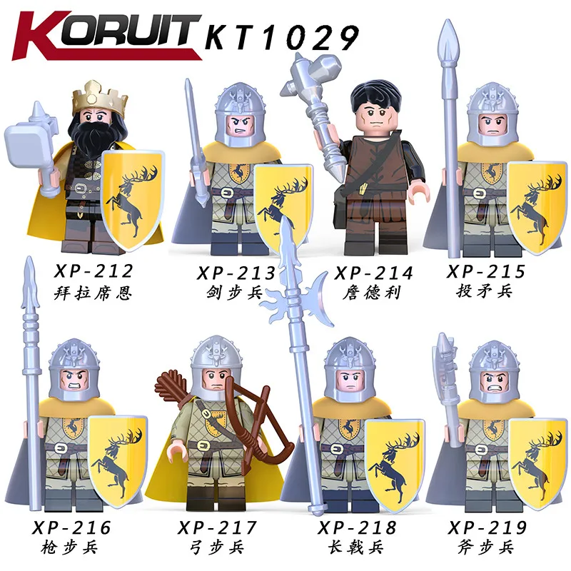 

50pcs Game of Thrones Eddard Stark Jon Snow Spear Sword Infantry Jory Archers Ice and Fire Building Blocks Toys Kids Gift Kt1029