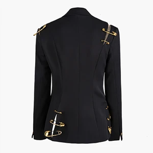 Image 2 - CHICEVER Blazer negro con muescas para mujer, chaqueta entallada de un solo botón, talla grande, informal, estilo coreano, 2020