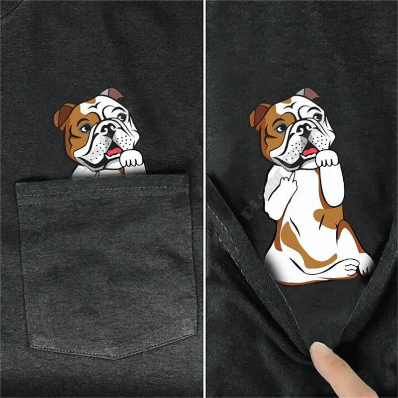 

PLstar Cosmos T Shirt summer pocket ENGLISH BULLDOG printed t-shirt men for women shirts tops funny cotton black tees