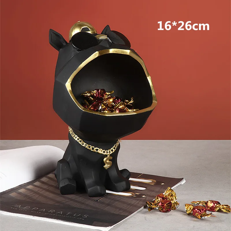 NORTHEUINS Cool Dog Figurines Big Mouth Storage Box Statue Resin Animal Decorative Home Decoration Accessories for Living Room