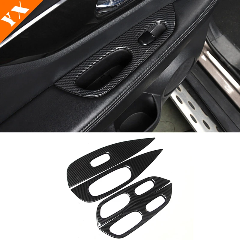 

ABS Carbon Fibre For Nissan X-Trail XTrail T32 Rogue 2014-2020 Accessories Car Door Armrest Window Glass Lift Button Cover 4pcs