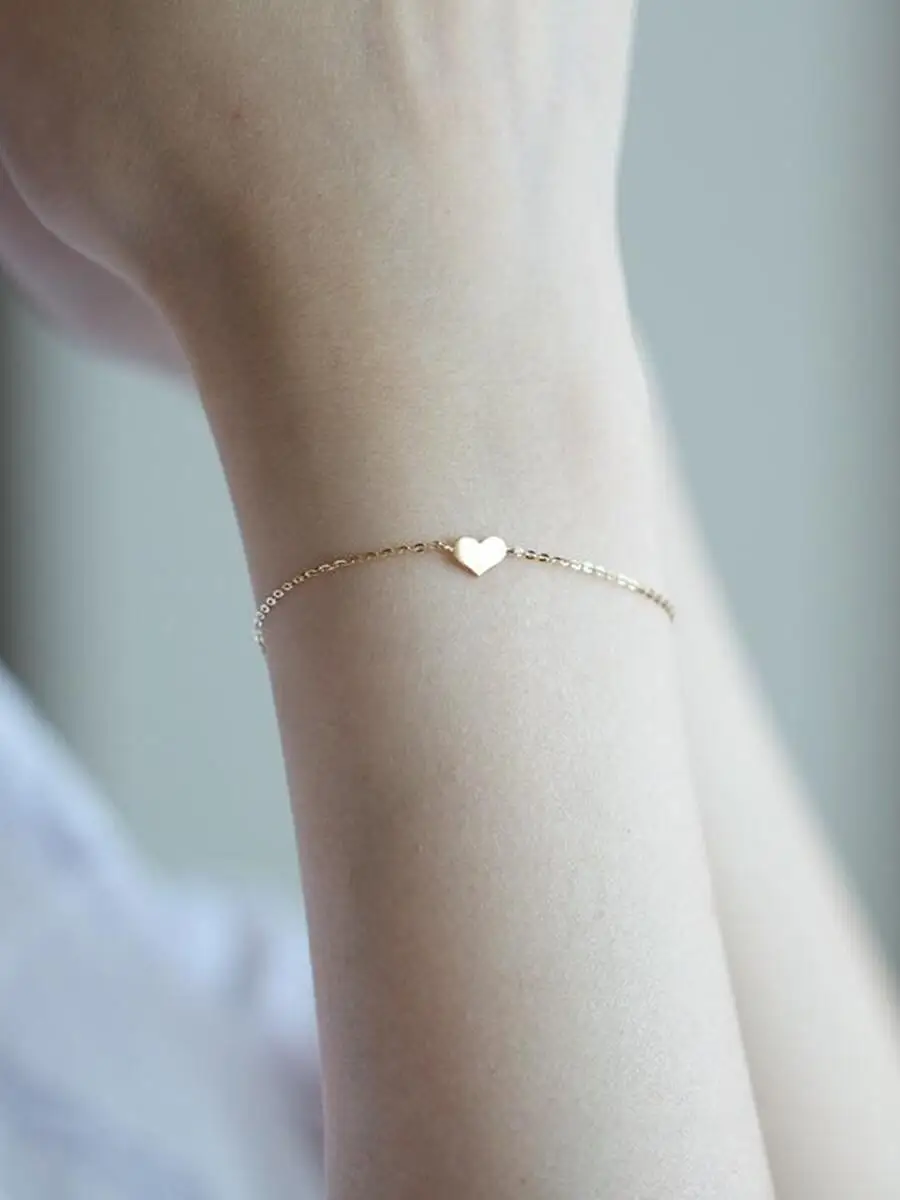 GOLDtutu14kSolidGoldHeartCharmBraceletDaintyMinimalistJewelry.jpg