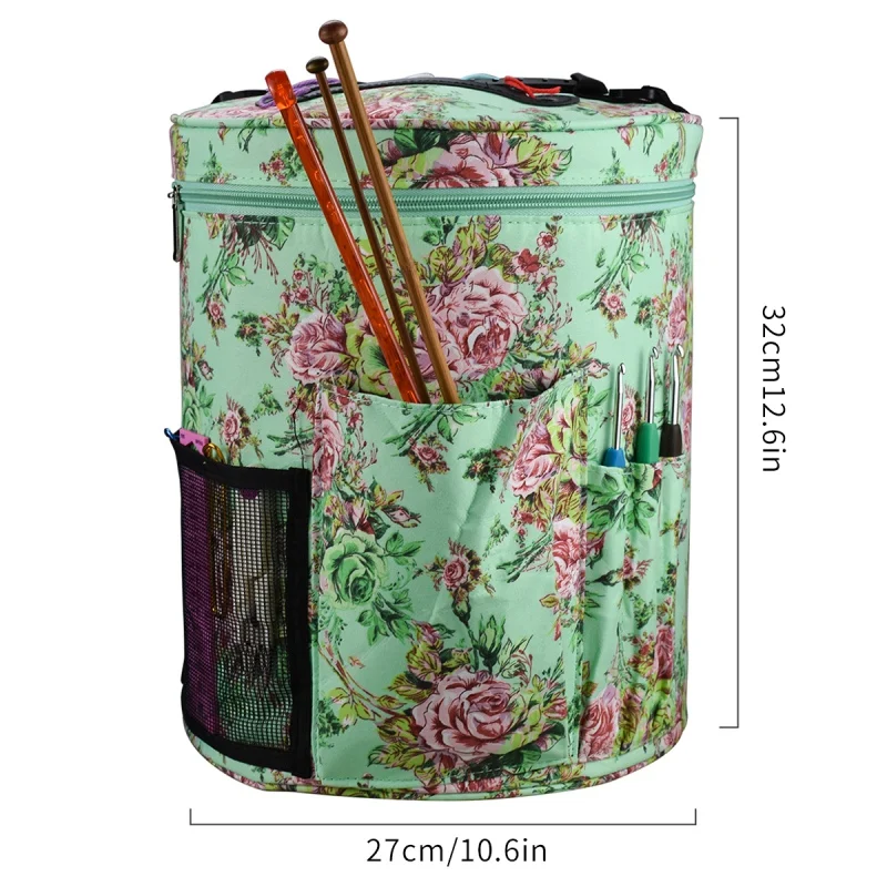 

Portable Yarn Storage Tote Bag With Side Pockets Handles Crochet Needles Hooks Holder Organizer Thread Dispenser Knitting Access