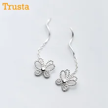 Trusta Мода 925 пробы серебряные серьги-гвоздики маленькая бабочка 3,5 см связанные висячие серьги подарок для девочек DS469