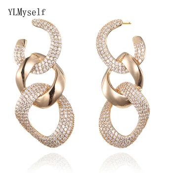 

Micro Pave setting 418 PCS 1mm cubic zirconia Luxury Link Chain Drop Earrings Fast shipping Jewelry Long earring