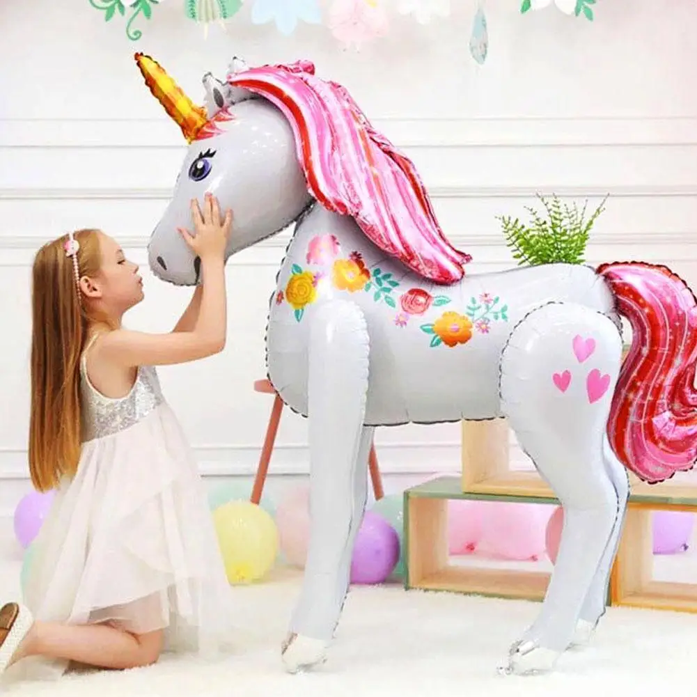 Unicorn Birthday Party Baloon Decoration For Kids 3D Cartoon Balloons 116 X106cm Large Standing Animal Aluminum Foil Balloons