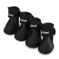 4 шт собака резиновые сапоги Водонепроницаемая Обувь Аксессуары для собак Средний размер (черный, L)