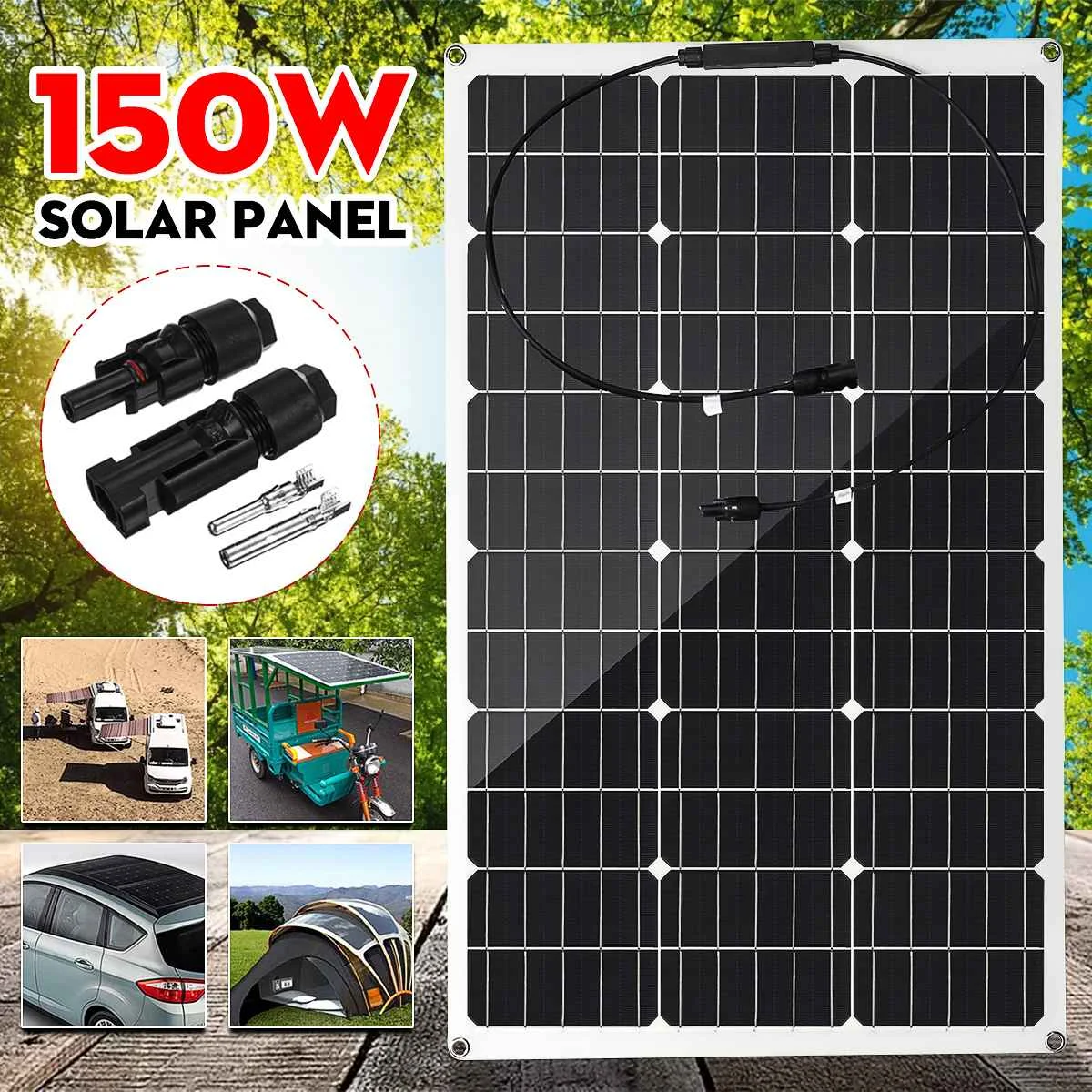 

150W Solar Panel 18V Semi-flexible Monocrystalline Solar Cell DIY Module MC4 Cable Outdoor Connector Battery Charger Waterproof