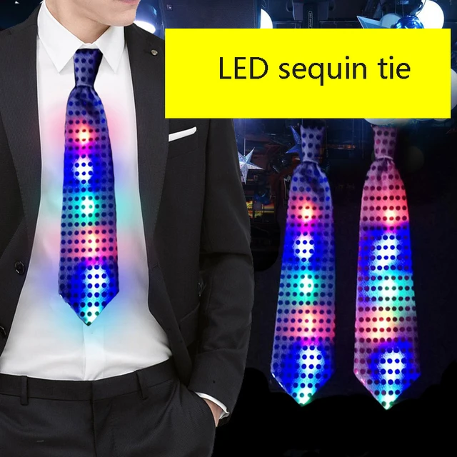 Cravate lumineuse à Led pour homme et femme, 25 pièces, accessoires de  mode, scintillante, paillettes de