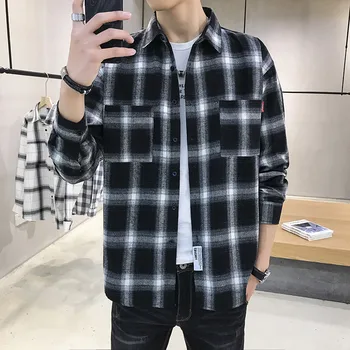 

NEW shirt Business casual autumn long sleeve men shirts High quality brand 100% cotton plaid shirt men Plus Size chemise homme