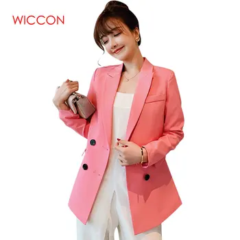

Blazer Women Double Breasted Casual Work Suit Long Sleeve Jacket 2020 Fashion Female Blazers Solid Color Loose Coat XXL