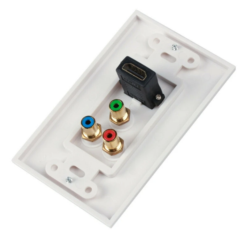 Wall Plate For HDMI 3 RCA Jack Component Combo 4K Ultra High Definition Gold Plated Video Audio Outlet Panel