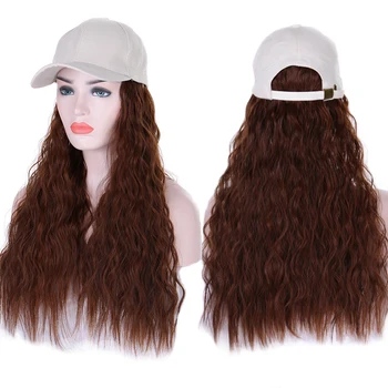 

Long Synthetic Baseball Cap Hair Wig Natural Black / Brown Wave Wigs 22inch Naturally Connect Hat Wig Adjustable For girl party