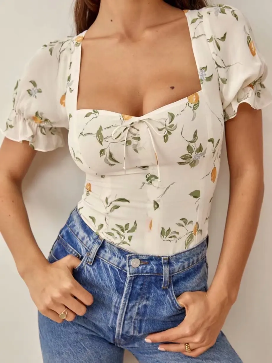

French vintage lemon print chiffon jacket