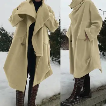

Celmia Women Asymmetrical Long Coat Oversized Jackets Female Outwear 2020 Winter Warm Poncho Solid Autumn Ladies Vintage Jumpers