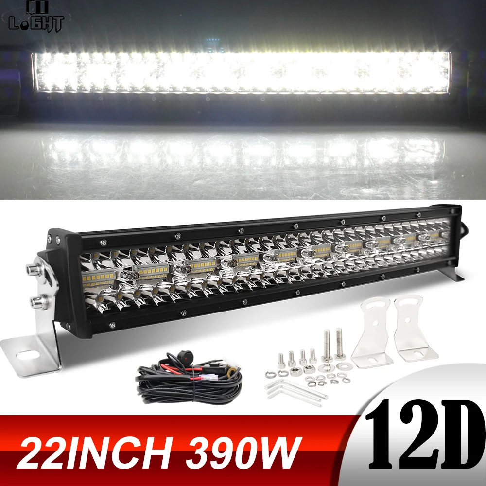

CO LIGHT 22inch 390W Light Bar Tri-Row Spot Flood Beam Offroad 4WD 4x4 Barra LED Bar for Pickup Truck ATV SUV Work Light 12V 24V