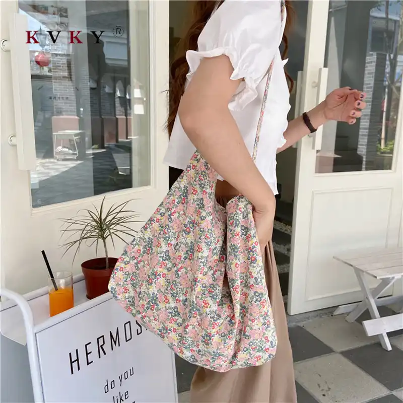 floral canvas tote bag