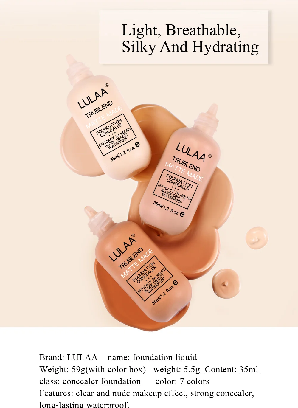 Lulaa Жидкая основа Матовый стойкий полное покрытие консилер Увлажняющая Основа макияж, жидкая кремовая натуральная основа макияж TSLM2