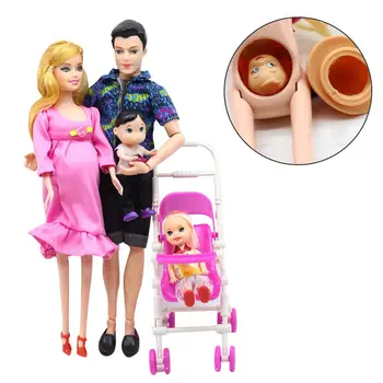 

Dolls Set Dad And Pregnant Mom And 1 Daughter And 1 Son And 1 Baby In Mommy's Tummy Pregnant Doll For Children Educational Toy