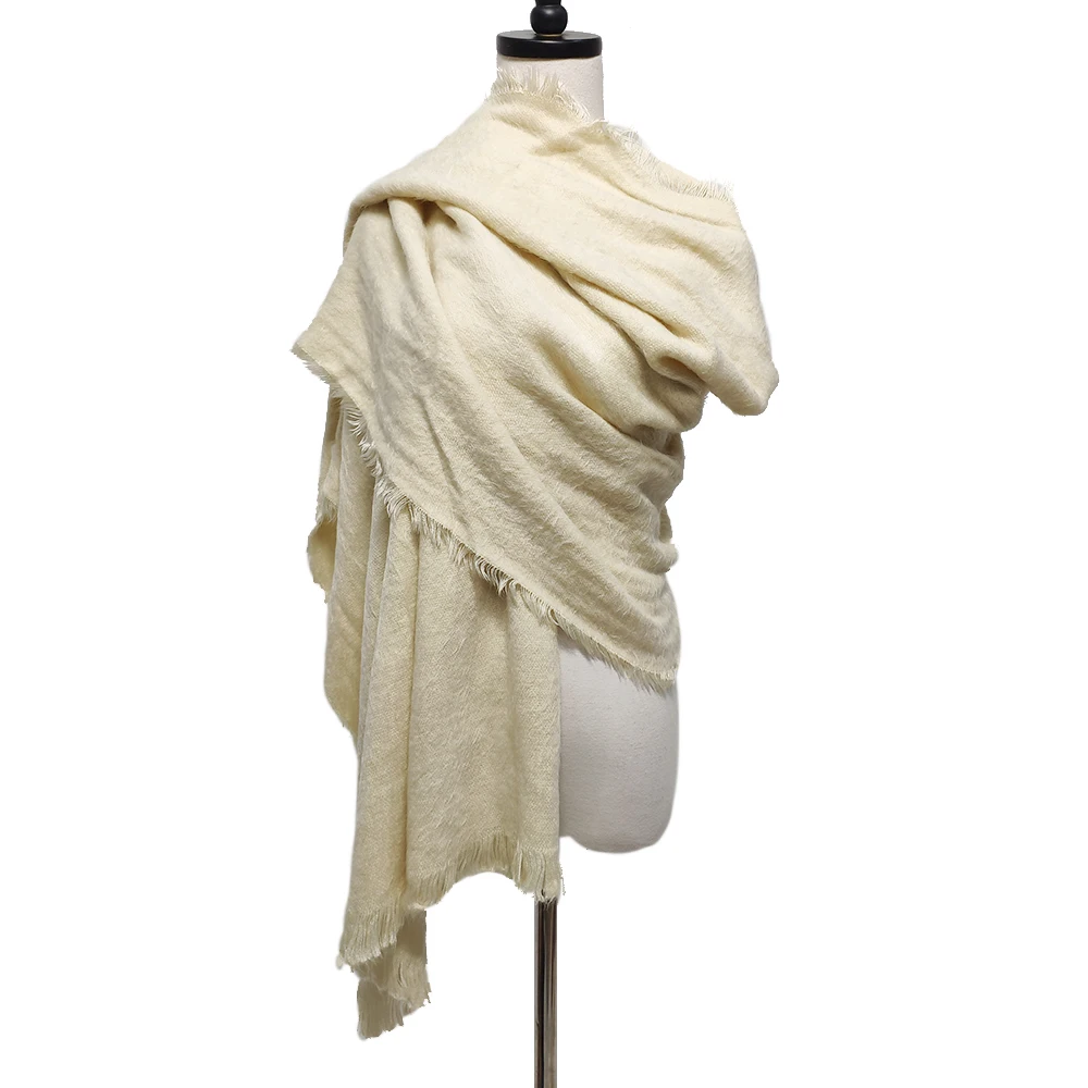Beige Утолщенные модные зимние теплые однотонные женские большие шарфы из смеси кашемира и шерсти, мягкий шарф, шаль, пэтчворк, толстая Пашмина 260 г - Цвет: Beige