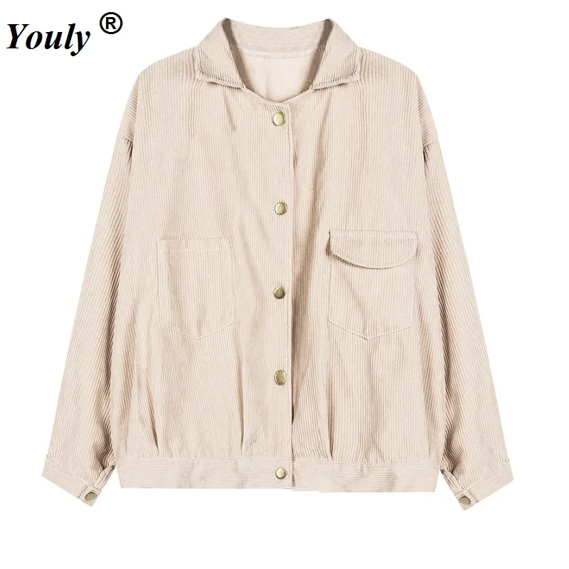 

New Harajuku Corduroy Jackets Women Winter Autumn Coats Plus Size Overcoats Casual Female Big Tops Chic Cute Jackets Solid Coat
