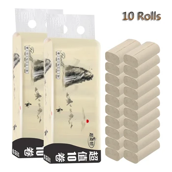 

4 Layers Coreless Toilet Paper 10 Rolls Hand Towels Skin-friendly Home Bath Kitchen Tissue Roll Bamboo Pulp Toilet Roll Paper