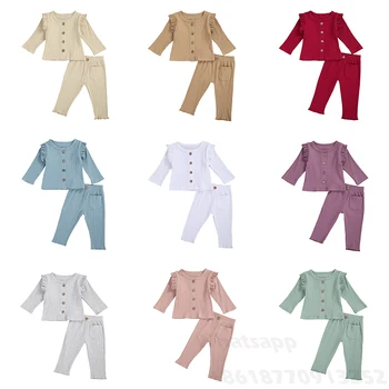 

2020 Baby Autumn Winter Clothing Newborn Kid Baby Boy Girl Clothes Long Sleeve Pullover Top T-shirt Pants Ribbed Solid 2Pcs Set