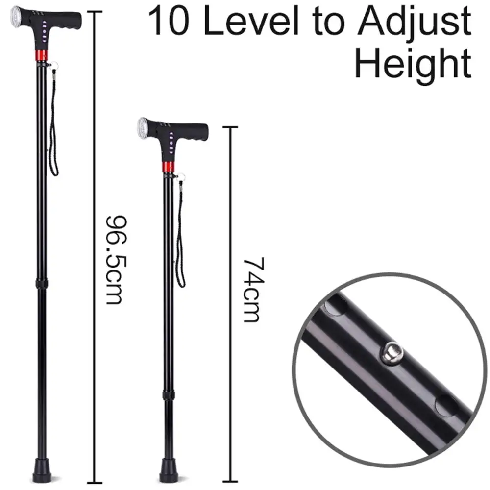  Aluminum Walking Stick Cane Adjustable with Led Light Alarm Radio