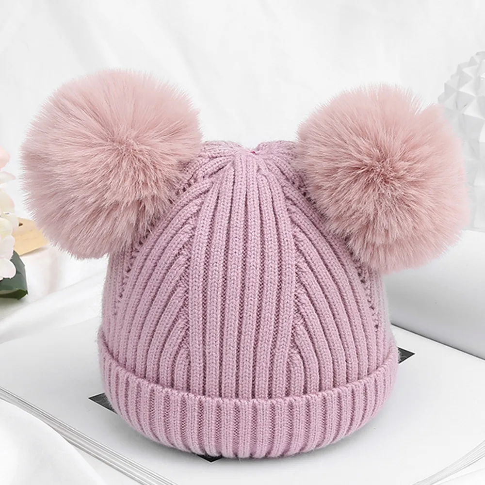 

Age 2-8 years old baby hat children winter hat girl boy thick section warm cotton knit ear cap peas fox fur cap pompom