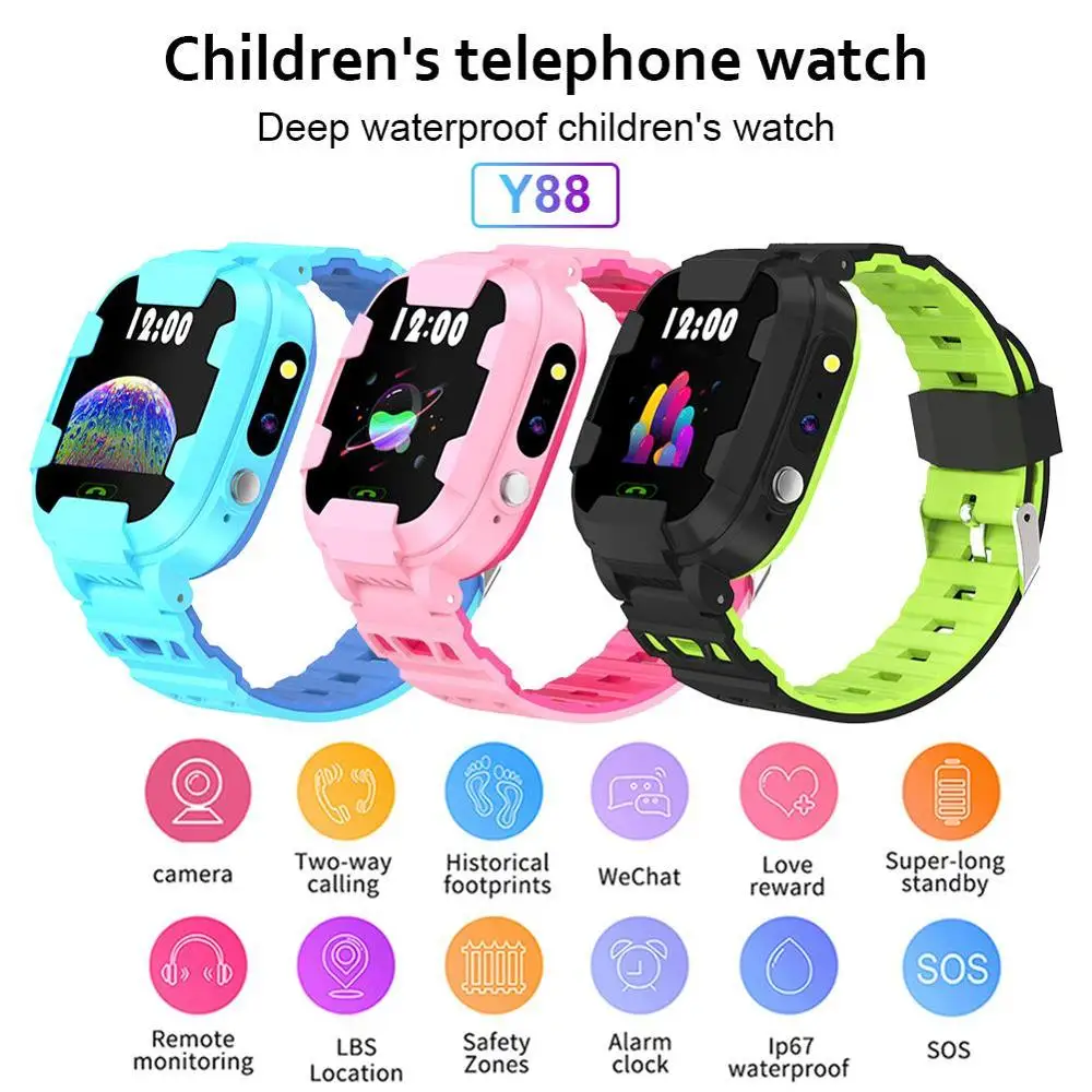 Y88 Children's Smart Watch WiFi Positioning Waterproof Take Photo Call Watch With Breathable Strap Kids Watch For Baby Boy Girl